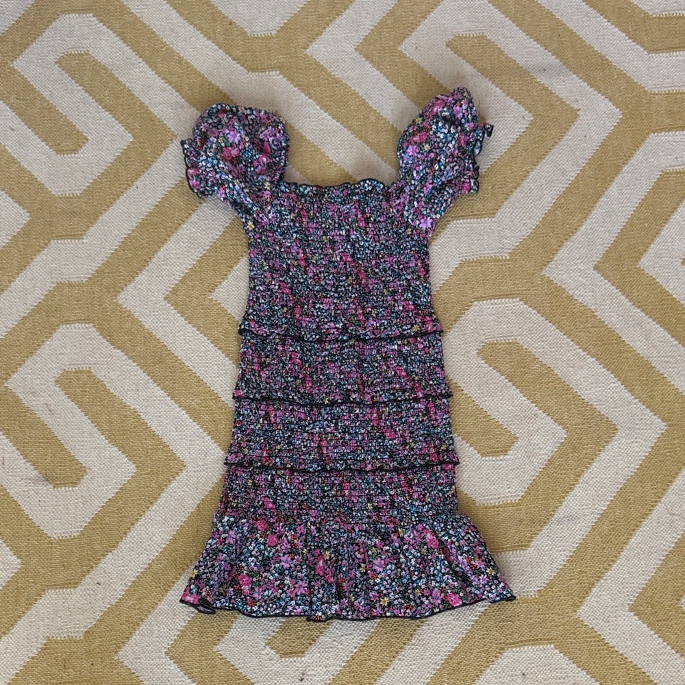 Katie J NYC Black Floral Smocked Ruffle Dress